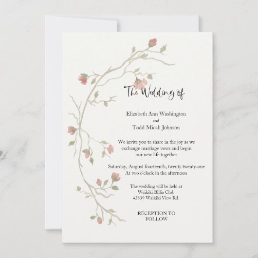 セージ&赤面ボホウォーター色結婚式招待状 招待状 (正面)