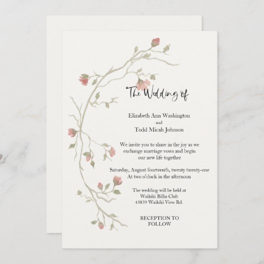 セージ&赤面ボホウォーター色結婚式招待状 招待状 (正面/裏面)