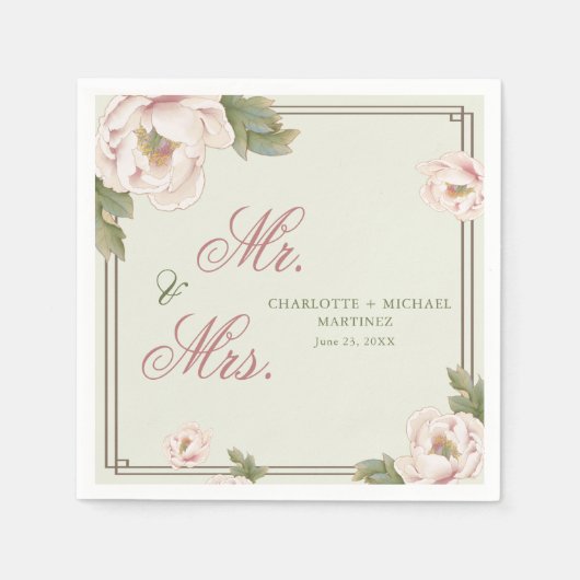 セージ&赤面結婚牡丹フローラ夫妻 スタンダードカクテルナプキン (正面)