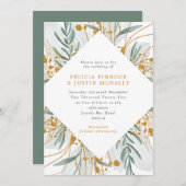 セージ&金ゴールドグリッター幾何学冬の結婚式 招待状 (正面/裏面)