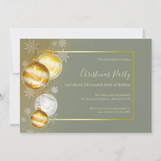 セージ&金ゴールドフェスティバルクリスマスパーティー 招待状 (正面)