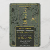 セージ&金ゴールドフローラフォイル結婚式招待状 箔招待状 (正面)