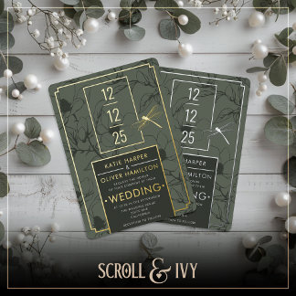 セージ&金ゴールドフローラフォイル結婚式招待状 箔招待状