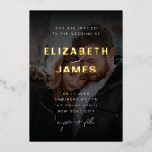 セージ&金ゴールドモダンミニマ素朴リス結婚ト 箔招待状 (正面)