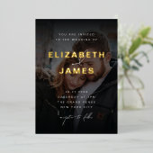 セージ&金ゴールドモダンミニマ素朴リス結婚ト 箔招待状 (立ち正面)