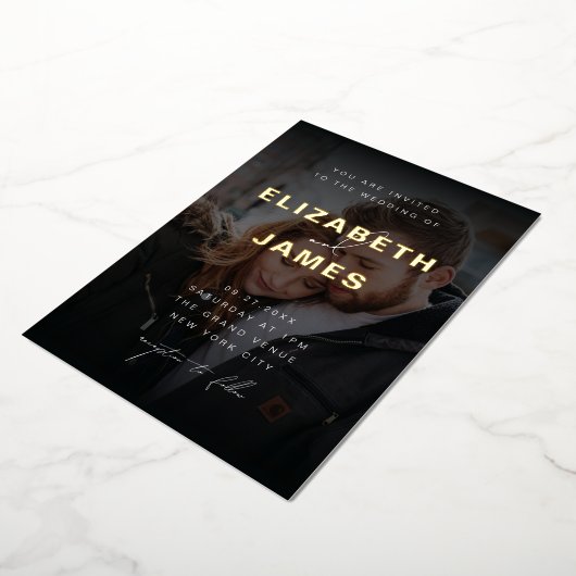 セージ&金ゴールドモダンミニマ素朴リス結婚ト 箔招待状 (回転した状態)