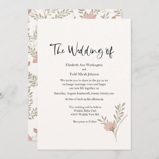 セージ&錆ウォーターのカラーフォト結婚式招待状 招待状 (正面/裏面)