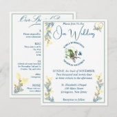 セージ、黄、および白のフローラ結婚 招待状 (正面/裏面)