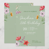 「セージ 26歳の誕生日パーティーへ シンプルな花の招待状」 招待状 (正面/裏面)