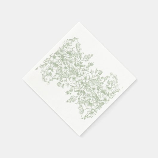 セージChinoiserieヴィンテージ結婚フローラのデザート スタンダードカクテルナプキン (角)