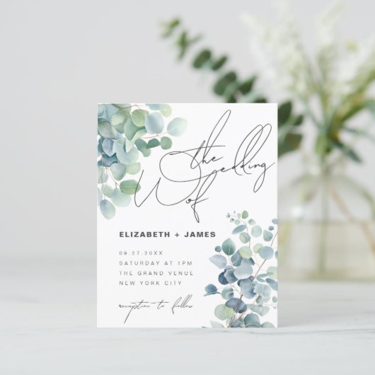 セージEucalyptusミニマリスト低コスト結婚式の招待 (スタンド正面)