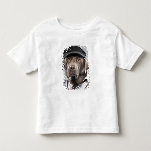 セーターおよび帽子の犬 トドラーTシャツ (正面)
