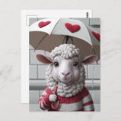 セーターと傘が入ったかわいい羊 ポストカード (正面/裏面)