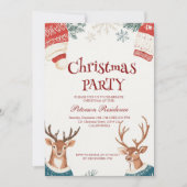 セーターと帽子のトナカイのクリスマスパーティー 招待状 (正面)