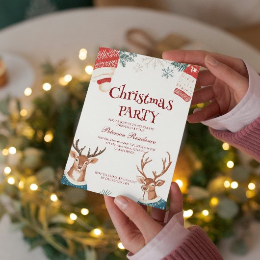 セーターと帽子のトナカイのクリスマスパーティー 招待状