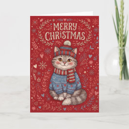セーターと帽子を着たクリスマスの猫 シーズンカード