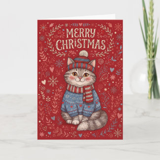 セーターと帽子を着たクリスマスの猫 シーズンカード