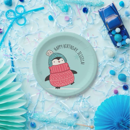 セーターに編まれたかわいいペンギンパーソナライズされたたち ペーパープレート (パーティー)