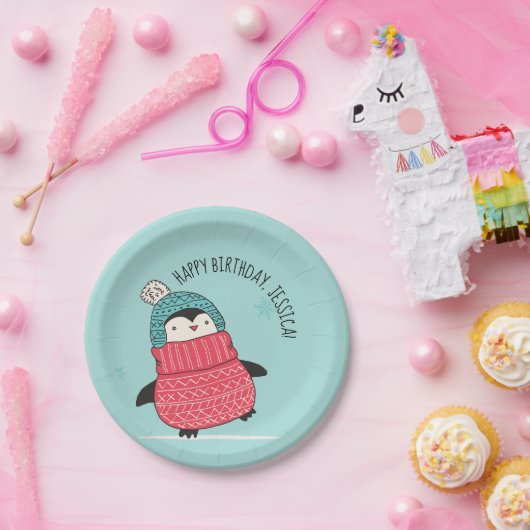 セーターに編まれたかわいいペンギンパーソナライズされたたち ペーパープレート (パーティー)