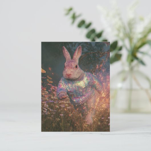 セーターの中の超現実的走なウサギ ポストカード (スタンド正面)