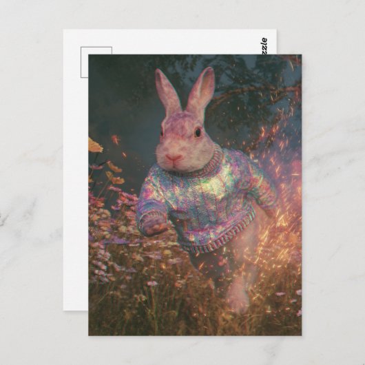 セーターの中の超現実的走なウサギ ポストカード (正面/裏面)