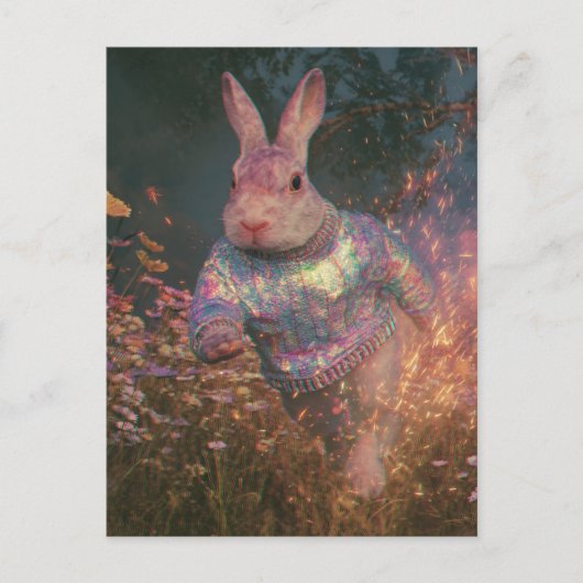 セーターの中の超現実的走なウサギ ポストカード (正面)