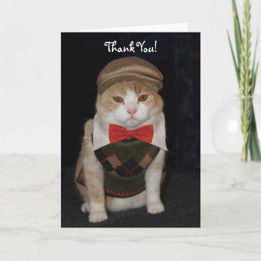 セーターの小さアーガイルな紳士ネコありがとう サンキューカード (正面)