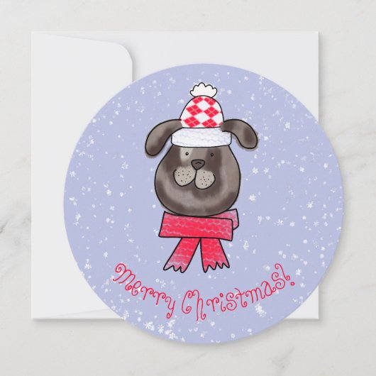 セーターの帽子とマフラーをつけた小さなクリスマス犬 招待状 (正面)