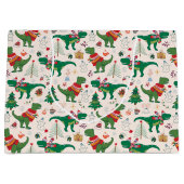 セーターの恐竜クリスマスパターン ラージペーパーバッグ (正面)