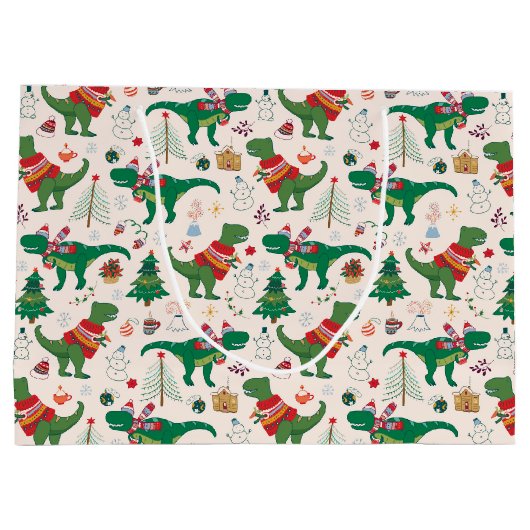 セーターの恐竜クリスマスパターン ラージペーパーバッグ (裏面)