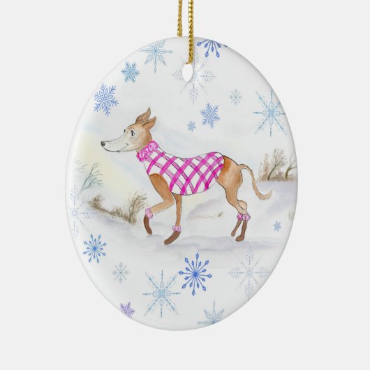 セーターの水色クリスマスウィペット セラミックオーナメント (右)