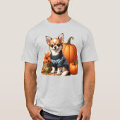 セーターを着たかわいいチワワとカボチャ Tシャツ (正面)