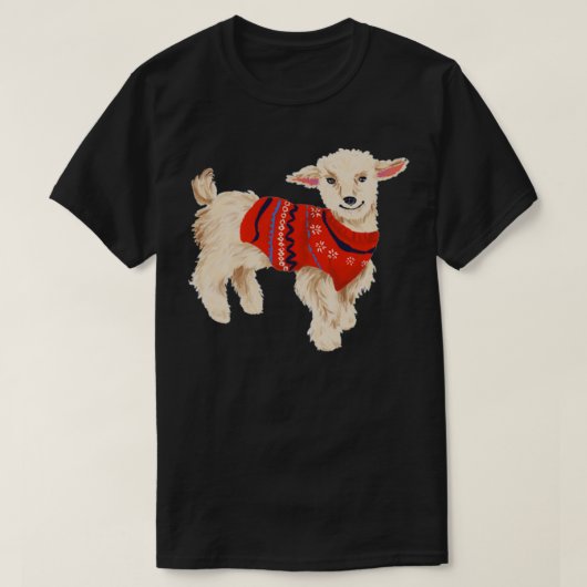 セーターを着たかわいい冬のヤギ Tシャツ (デザイン正面)