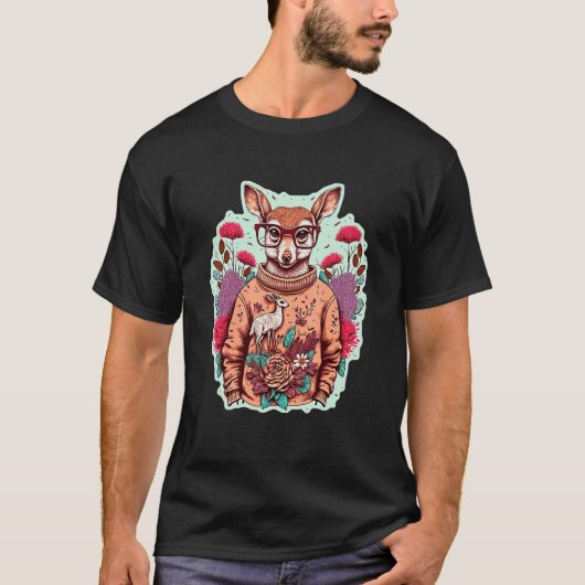 セーターを着たかわいい鹿 Tシャツ (正面)