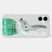 セーターを着たウサギの水彩画 グレー 名入れ可能 iPhoneケース (裏面横)
