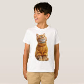 セーターを着たオレンジタビー猫の子供服 Tシャツ (正面フル)