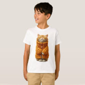 セーターを着たオレンジ色のトラ猫の子供服 Tシャツ (正面フル)