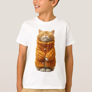セーターを着たオレンジ色のトラ猫の子供服 Tシャツ