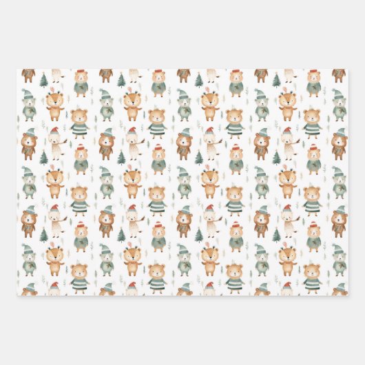 セーターを着たクリスマスの冬の動物 ラッピングペーパーシート (正面3)