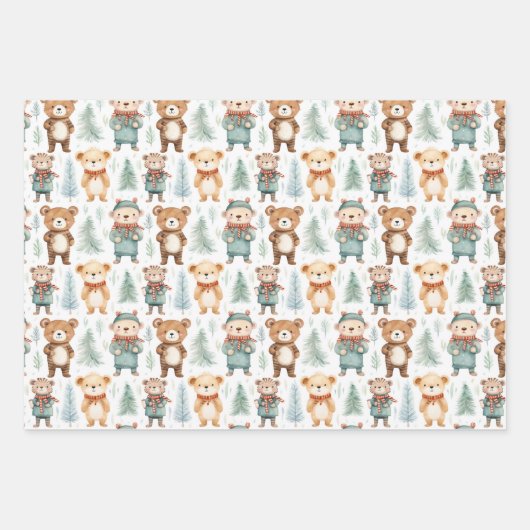 セーターを着たクリスマスの冬の動物 ラッピングペーパーシート (正面2)