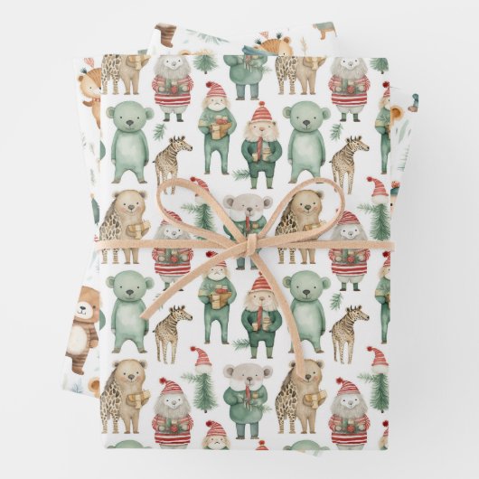 セーターを着たクリスマスの冬の動物 ラッピングペーパーシート (インサイチュ)