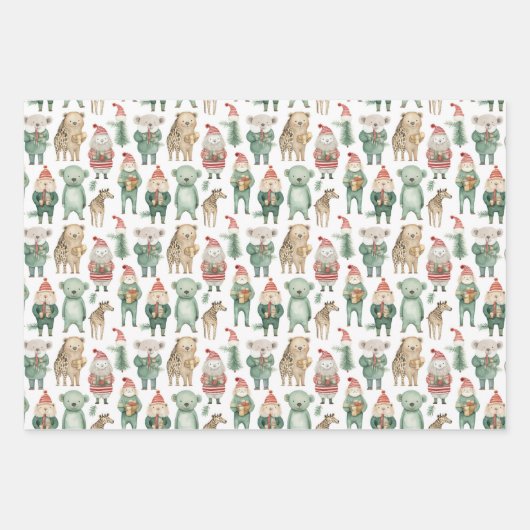 セーターを着たクリスマスの冬の動物 ラッピングペーパーシート (正面)