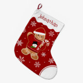 セーターを着たジンジャーブレッドマン ラージクリスマスストッキング (正面 (吊り時))