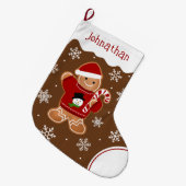セーターを着たジンジャーブレッドマン ラージクリスマスストッキング (正面 (吊り時))