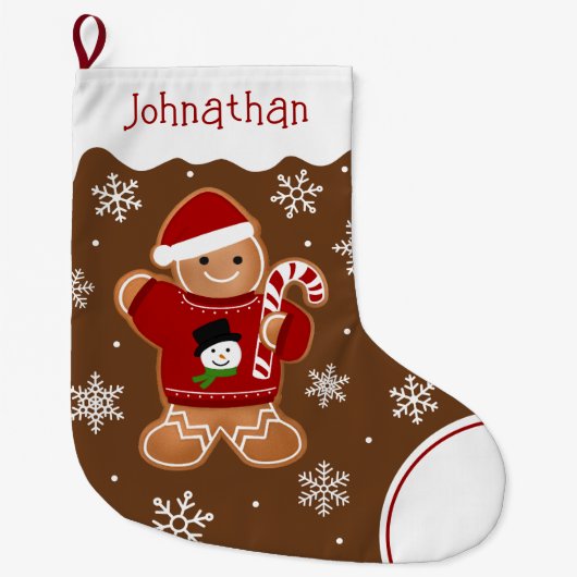 セーターを着たジンジャーブレッドマン ラージクリスマスストッキング (正面)