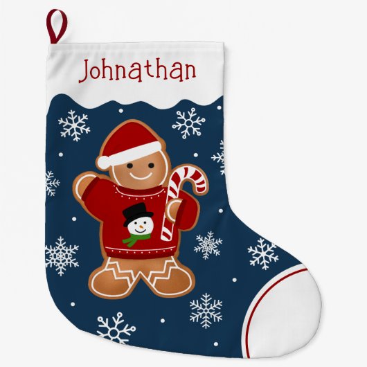 セーターを着たジンジャーブレッドマン ラージクリスマスストッキング (正面)