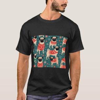 セーターを着たパグ クリスマス 冬のセーターの季節  Tシャツ