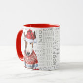 セーターを着たブルテリアサンタの背景 マグカップ (正面左)