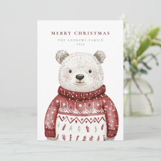 セーターを着たメリークリスマスベア シーズンカード (スタンド正面)