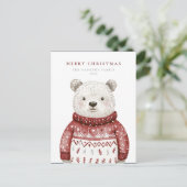 セーターを着たメリークリスマスベア シーズンポストカード (スタンド正面)